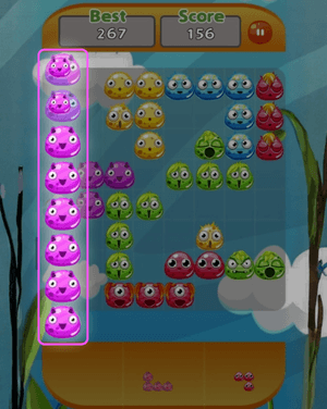 Block Puzzle Game 8x8 screenshot showing a completed vertical column ready to clear
